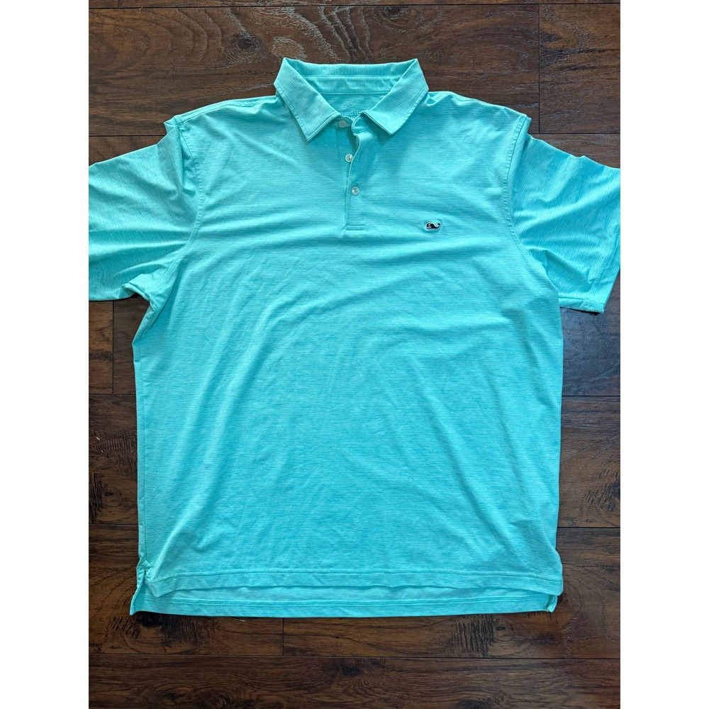 Vineyard Vines Performance Polo Shirt Mens XL Aqua Blue Heather Stripe Golf Top